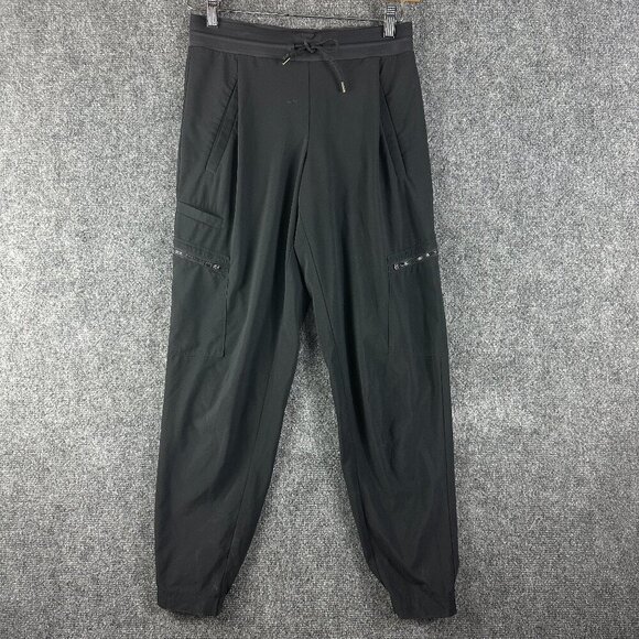Athleta Venture Pant Womens 0 Black Stretch Zip Pockets Tapered Leg Elastic Cuff - Picture 1 of 8